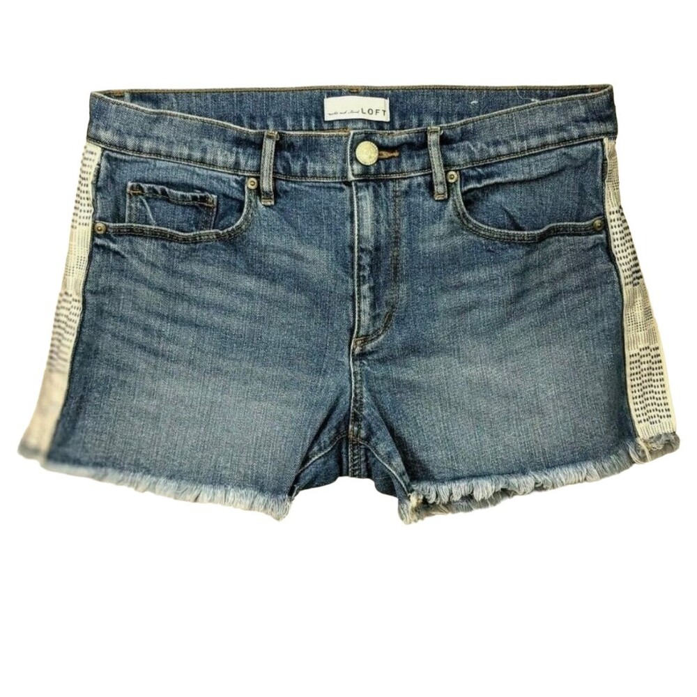 Ann Taylor LOFT Jean Mid-Rise Cut Off Denim Shorts w Trim 6/28 Festival Casual